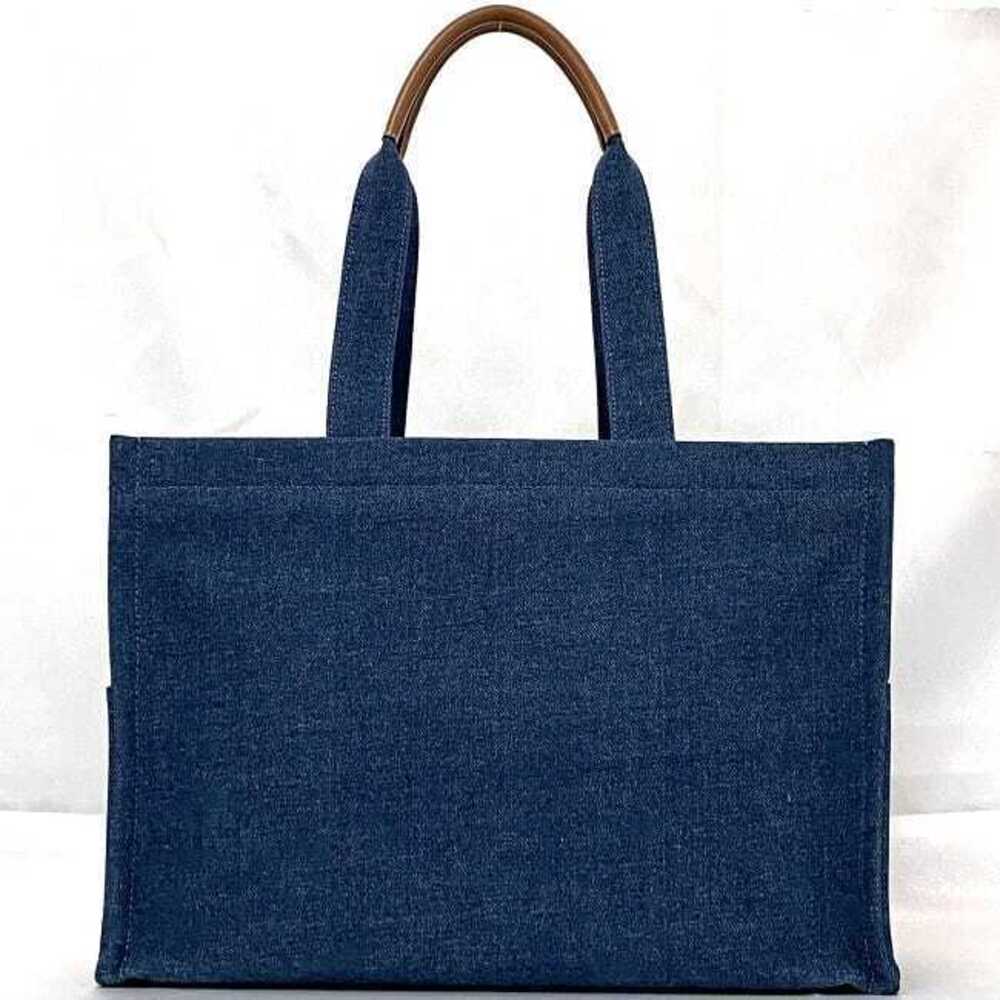 Celine Cabas Tote Bag Blue Denim Leather Logo Embroidery Document Shoulder Rare - Picture 3 of 10